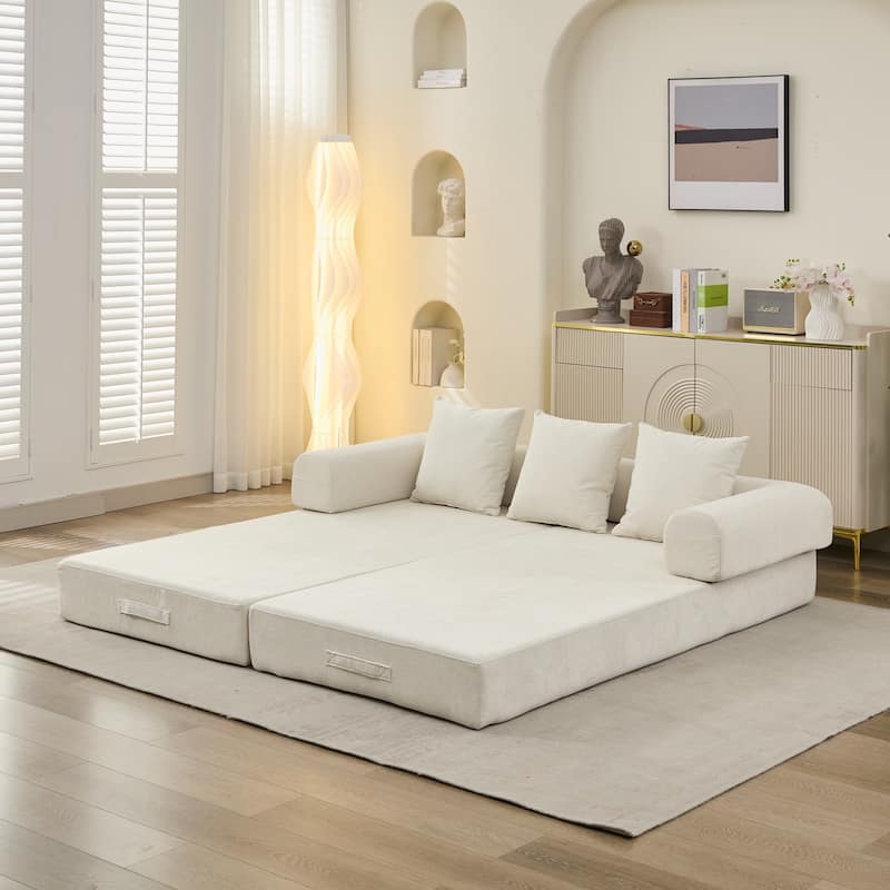 Chenille Convertible Floor Sofa Bed with Armrest for Living Room