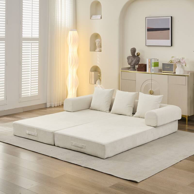 Comfy Convertible Folding Mattress Couch,Floor Sofa Bed, Chenille Floor Sofa With Armrest, Floor Sofa Lounge Couch