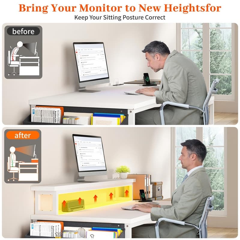 Long Desk with Stand Monitor
