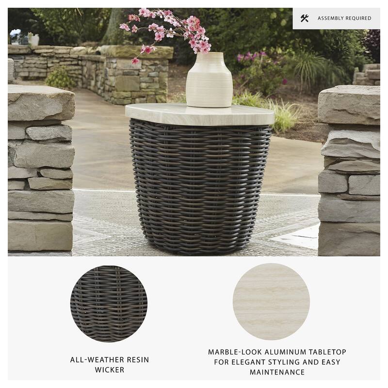 Signature Design by Ashley Kimora Beige/Dark Brown Outdoor End Table - 22.5" W x 22.5" D x 23" H