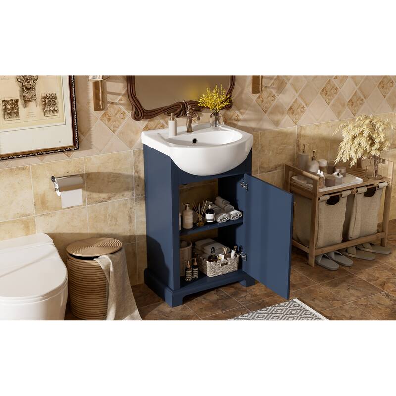 Roomfitters 20" Bathroom Vanity with Bulged Ceramic Basin, Freestanding French Style Storage Cabinet & Soft Close Door