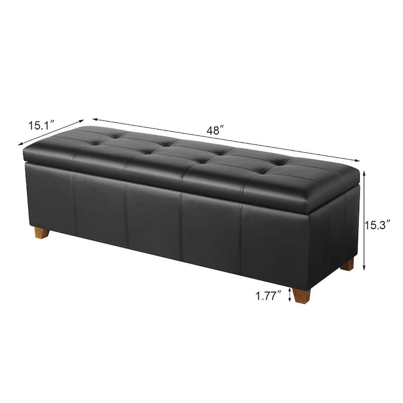 Adeco 48" Faux Leather Storage Ottoman Bench with Double-Stitch - 48.4"x14.96"x15.35"