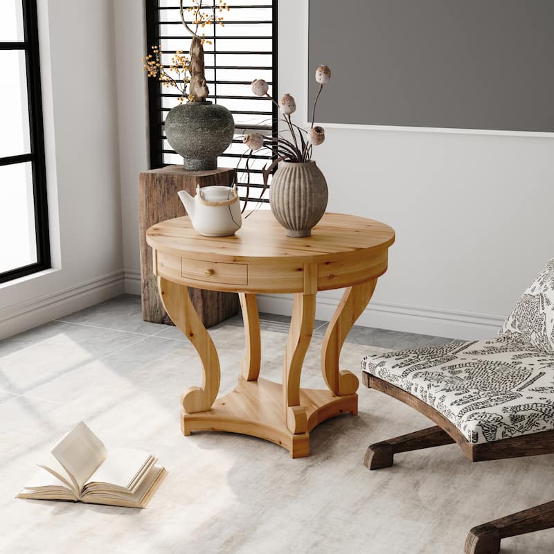 GDF Studio - Alverton 31.5 Inch Round End Table with Curved Legs - Natural