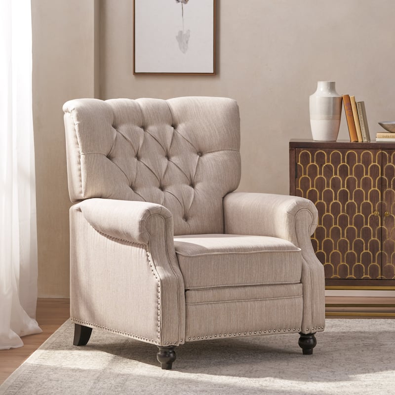 Mid Century Recliner Chair for Adults, Modern Fabric Push Back Recliner Chairs with Button Tufted Upholstered Back & Footrest