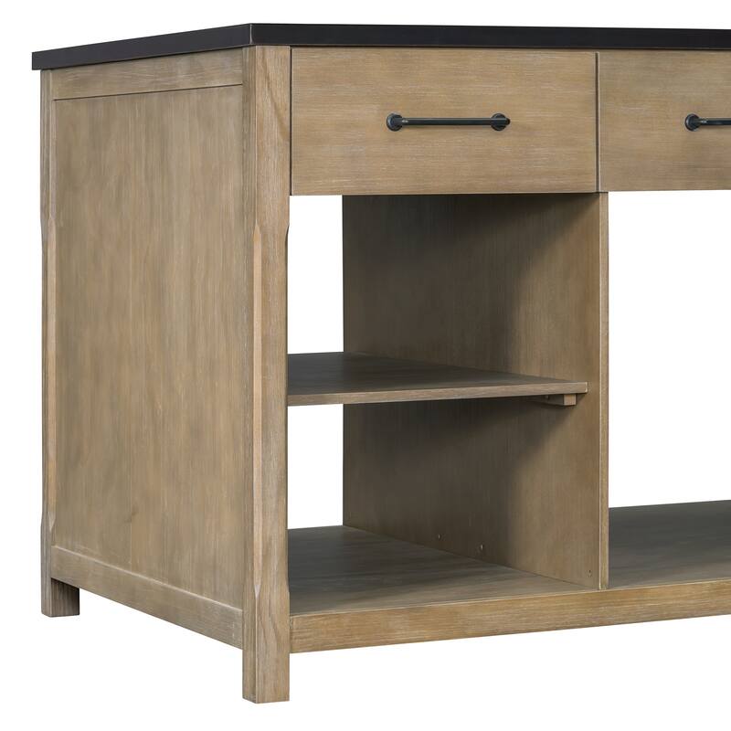 Extendable Kitchen Island with Storage, Multi-Functional Kitchen Cart with Built-In Power Outlets, Retro Kitchen Island