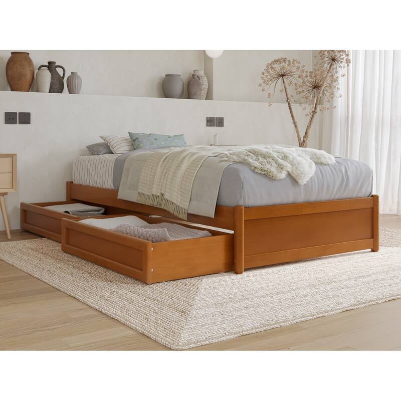 Barcelona Panel Platform Bed with Storage Drawers - Light Toffee - Twin XL