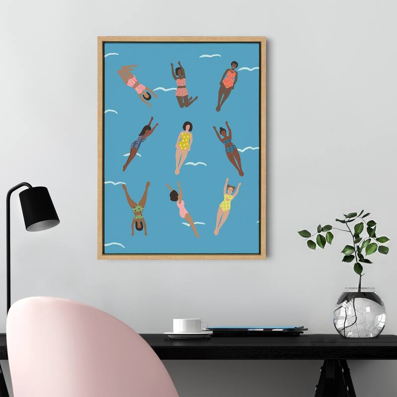 Kate and Laurel Sylvie Swimmers Framed Canvas by Queenbe Monyei