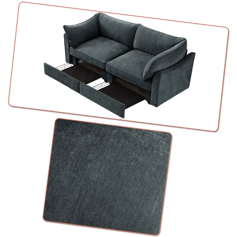 Chenille Fabric Upholstered Sofa with Under-Seat Drawers