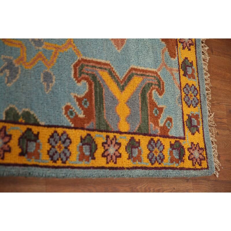 Light Blue Oushak Area Rug Hand-Knotted Oriental Wool Carpet - 8'10" x 11'10"