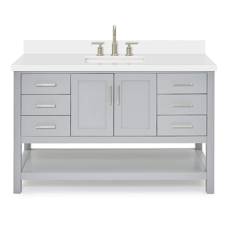 Ariel S055SWQRVO Magnolia 55" Free Standing Single Basin Vanity Set - Grey / Pure White Top - Ash Finish