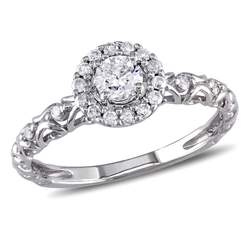 Miadora 1/2ct TDW Halo Diamond Engagement Ring in 14k White Gold