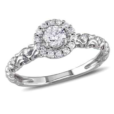 Miadora 1/2ct TDW Halo Diamond Engagement Ring in 14k White Gold