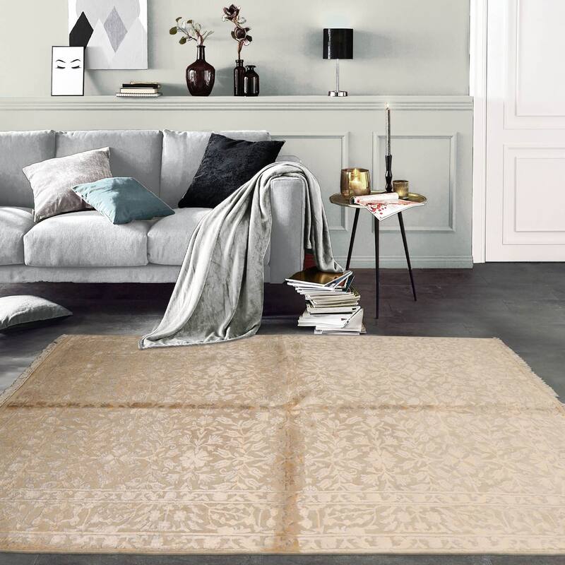 Hand Knotted Tibetan Ivory Tibetan 100% Wool Modern Oriental Area Rug - 4' 3'' x 5' 10''