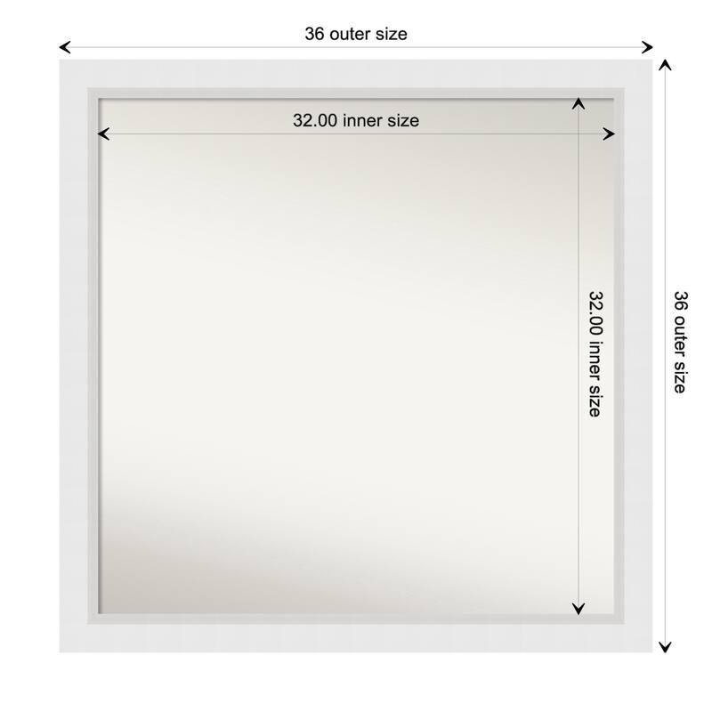 Blanco White Framed Non-Beveled Custom Wall Mirror, Bathroom Vanity Mirror - Outer Size: 36.25 x 36.25