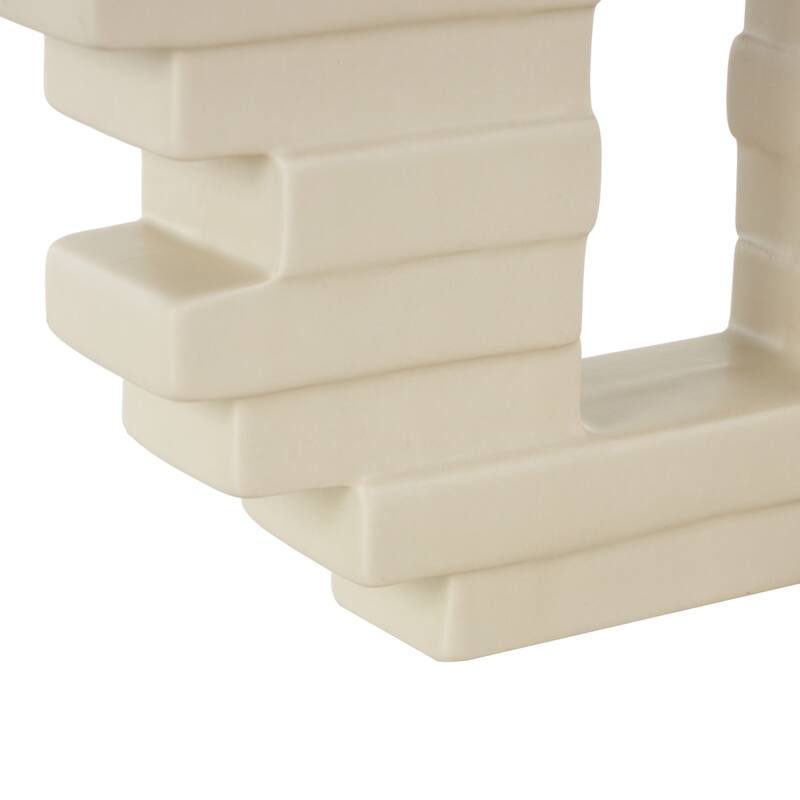 Cream Ceramic Abstract Decorative Vase with Rectangular Center Cutout