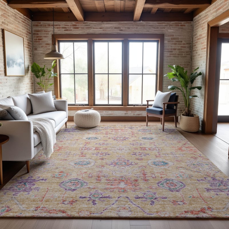 Premium Washable Super Soft Vintage Traditional Mayfield Rug - Orange - 10' x 14'
