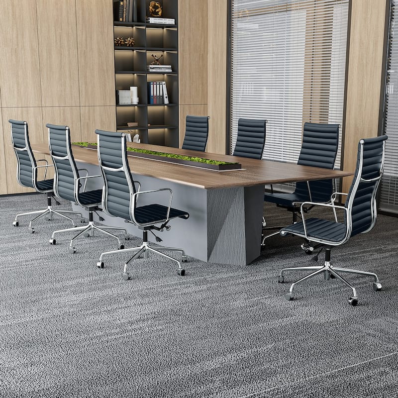 High Back Ergonomic Genuine Leather Ribbed Office Computer Chair
