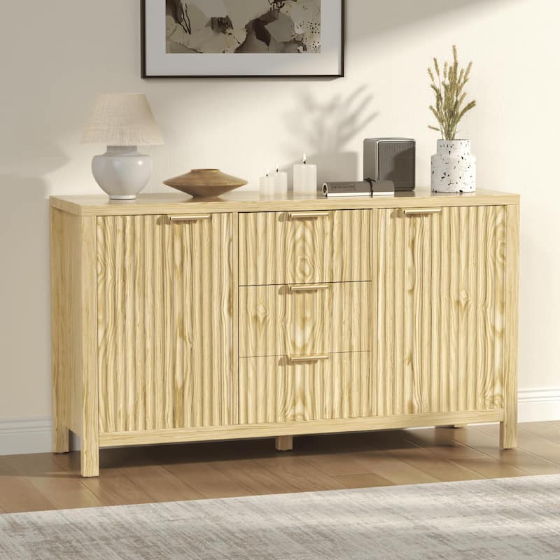 Gymojoy 47" Fluted Sideboard Buffet Cabinet with 3 Drawers, Adjustable Shelves for Living Room, Dining Room - Beige