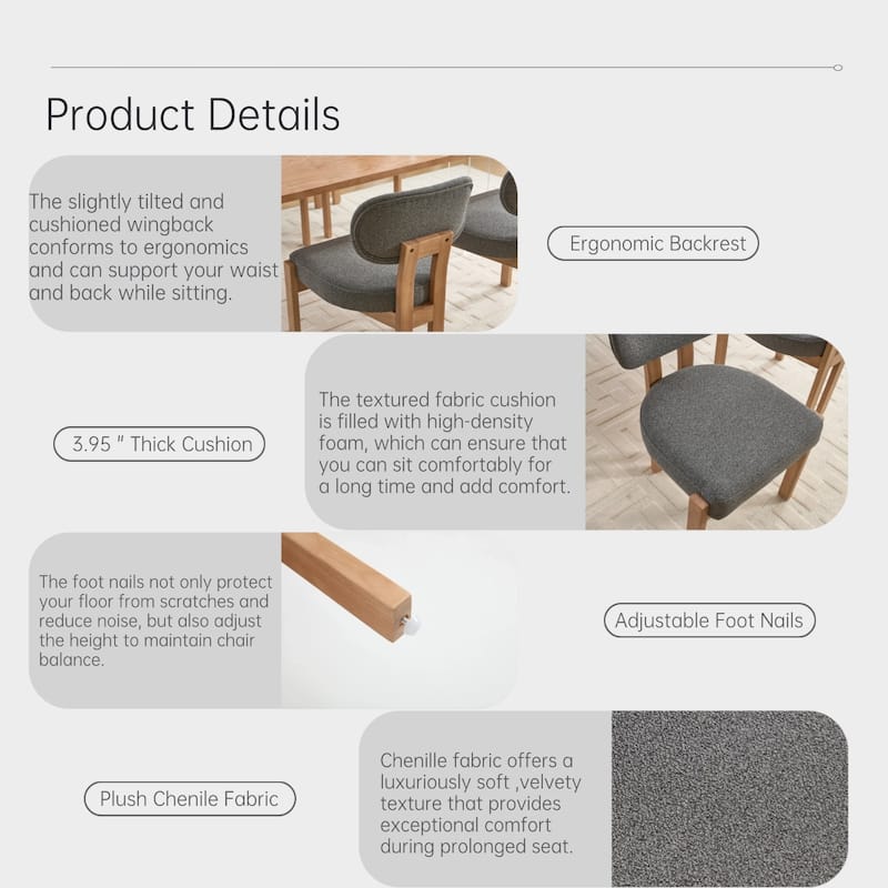 Upholstery Dining Chairs Set of 2 - Grey