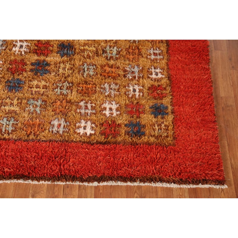 Geometric Moroccan Shaggy Oriental Rug Handmade Wool Carpet - 5'11" x 8'8"