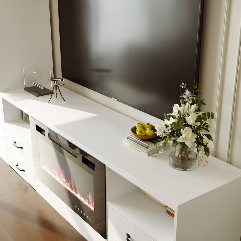 Wall Entertainment Center with Storage Cabinets, TV Stand & Optional 30" Electric Fireplace