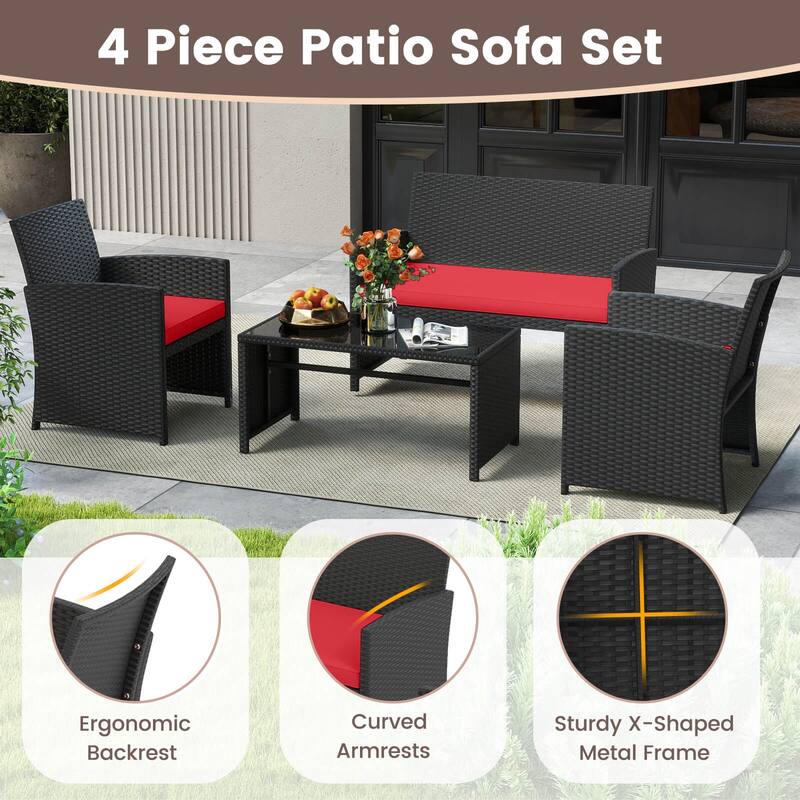 Costway 4 PCS Patio Conversation Set with Seat Cushions & Tempered - See Details