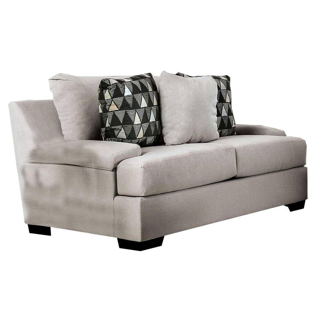 Loveseat with Overstuffed Cushions and Accent Pillows, Light Gray