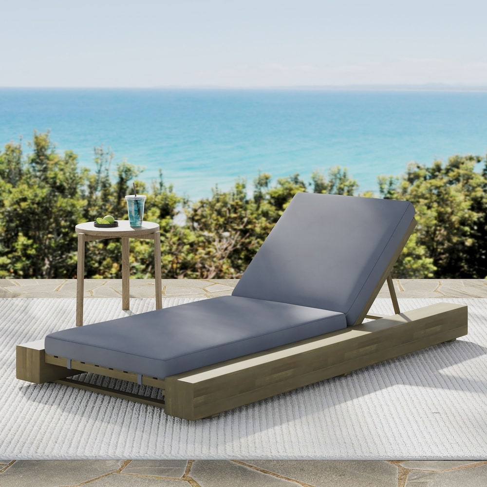 Ian Outdoor Acacia Wood Chaise Lounge with Cushion by Christopher Knight Home