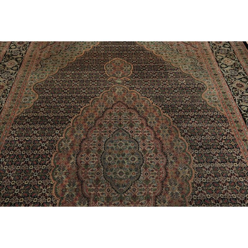 6x9 Hand Knotted Wool & Silk Black 300 KPSI Mahi Taabriz Vintage Rug - 6' x 9'