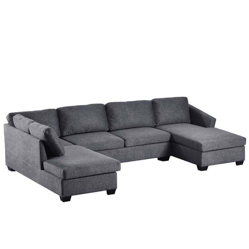 U-Shape Sectional Sofa, Double Extra Wide Chaise Lounge Couch - Grey