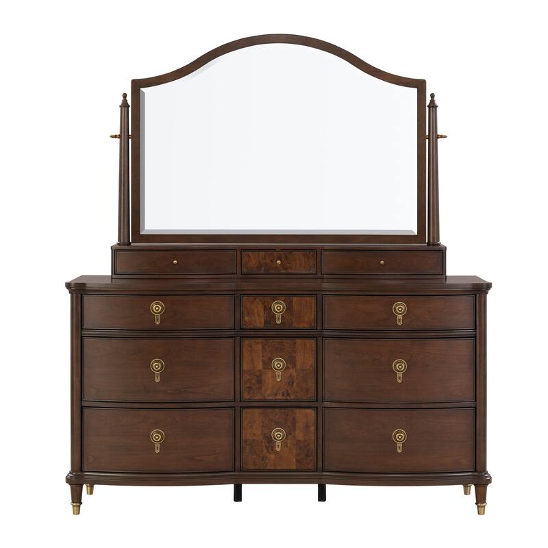 Furniture of America Prylen Modern Dark Cherry 2-Piece Solid Wood Dresser and Mirror Set