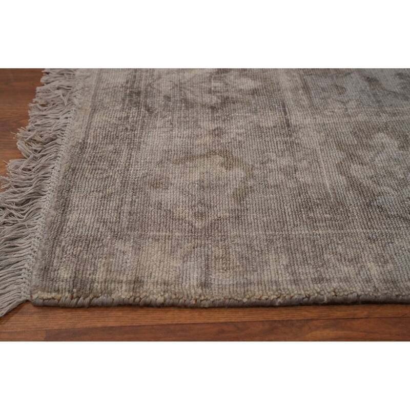 Hand-knotted Transitional Silk Carpet Grey Oushak Rug Floral Oriental Area Rug - 8' 0'' X 5' 7''