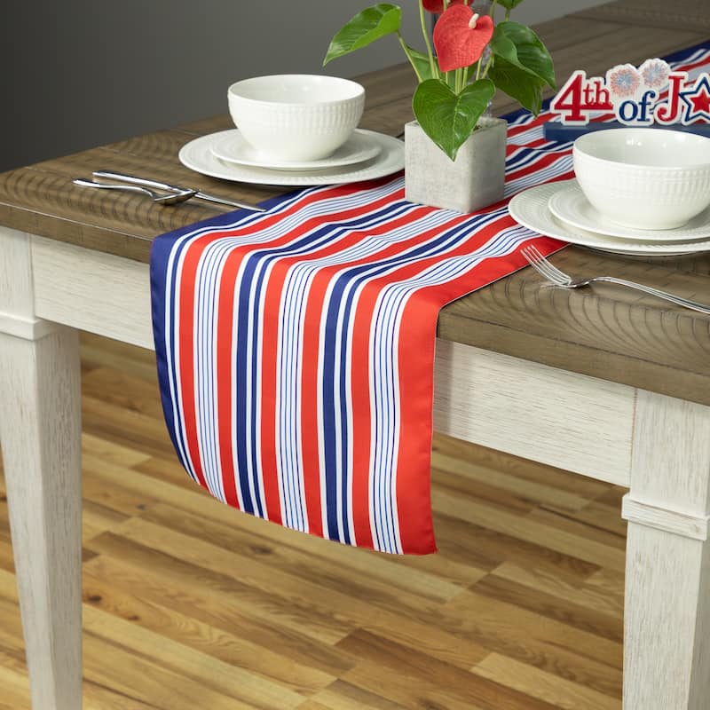 71" Red White and Blue Americana Striped Table Runner