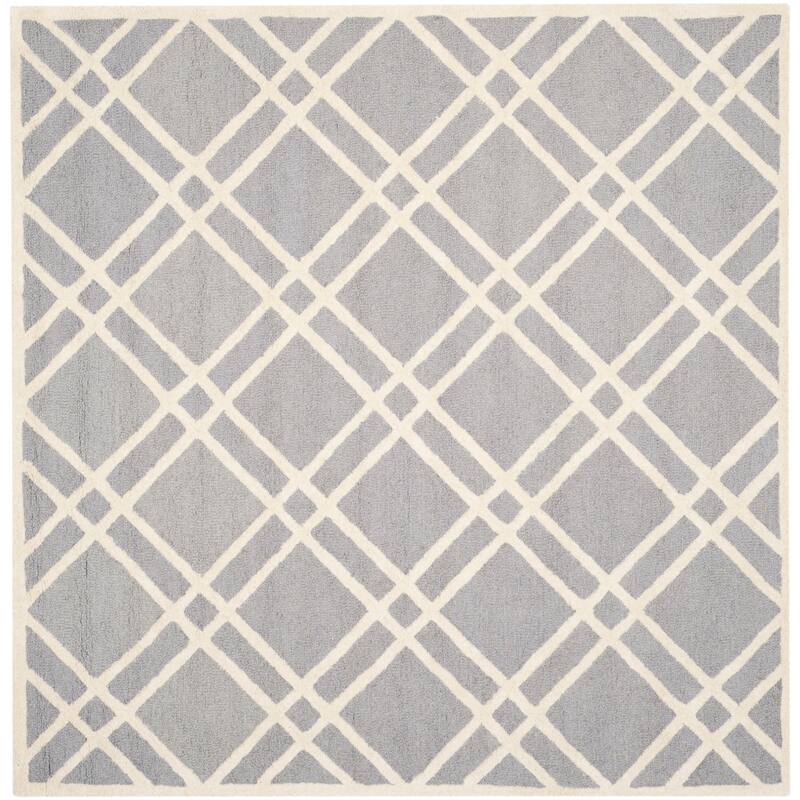 SAFAVIEH Handmade Cambridge Polona Modern Moroccan Wool Rug - 8' Square - Silver/Ivory