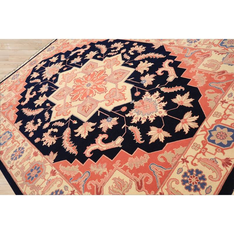 8'10''x11'11'' Hand Knotted Wool Navy Heriz Traditional Medallion Area Rug - 8' 10'' x 11' 11''
