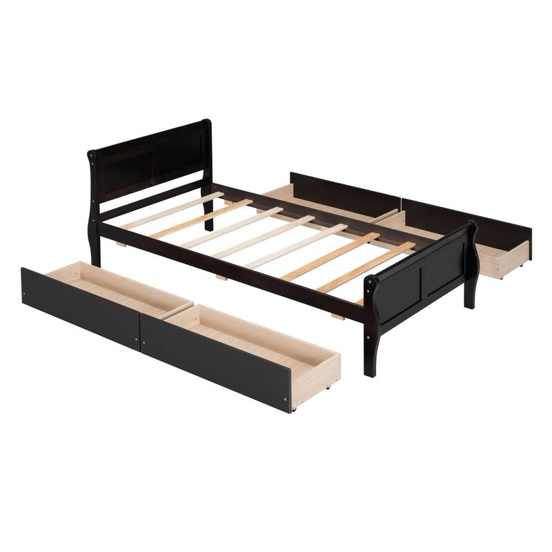 Platform Bed with 4 Drawers and Streamlined Headboard