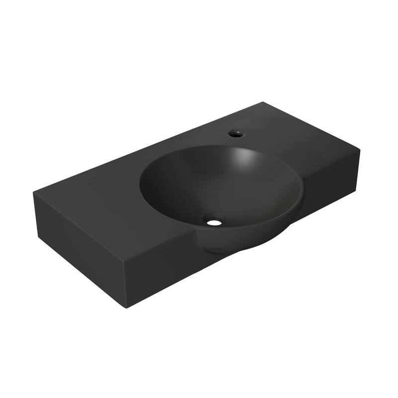 Chateau 30" Wall-Mounted Sink Center Basin With Right Side Faucet Mount In Matte Black - 30
