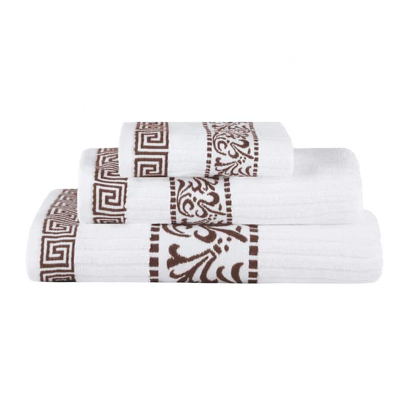 Superior Athens Cotton Floral Border Greek Key 3-Piece Towel Set