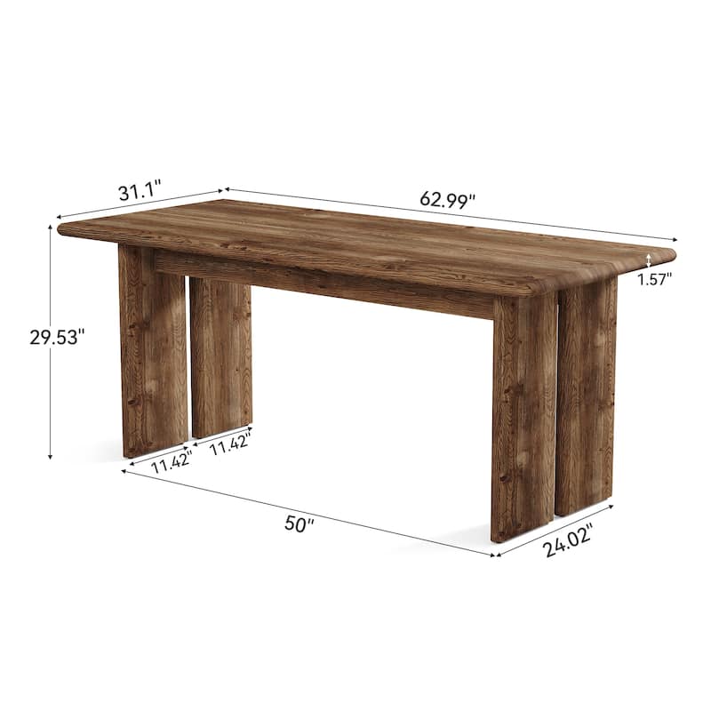63-Inch Solid Wood Dining Table, Large Tabletop Rectangle Kitchen Table for Dining Room
