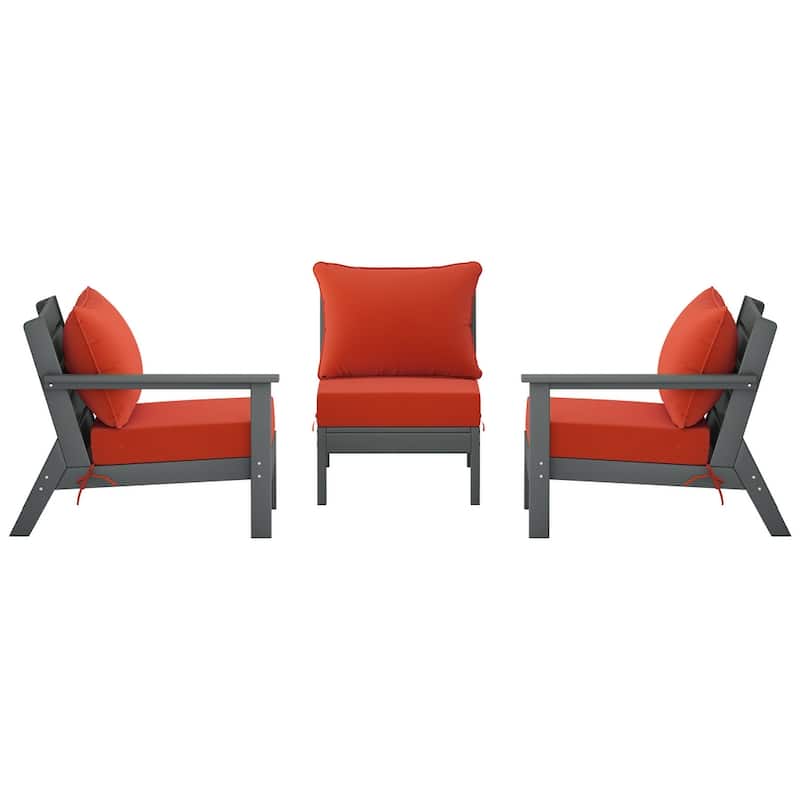 Polytrends Birchwood All Weather HDPE Outdoor Patio Deep Seating Gray Sofa With Cushions (3-Piece)
