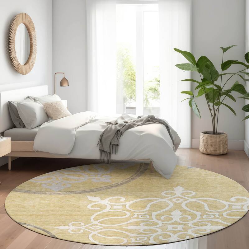 Premium Washable Super Soft Transitional Scroll Mayfield Rug - Gold - 8' x 8'