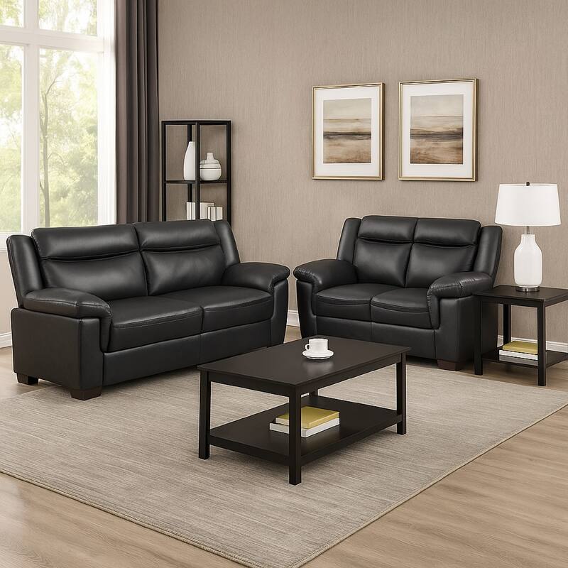 Araba 2 Piece Sofa and Loveseat Set, Gray, Faux Leather