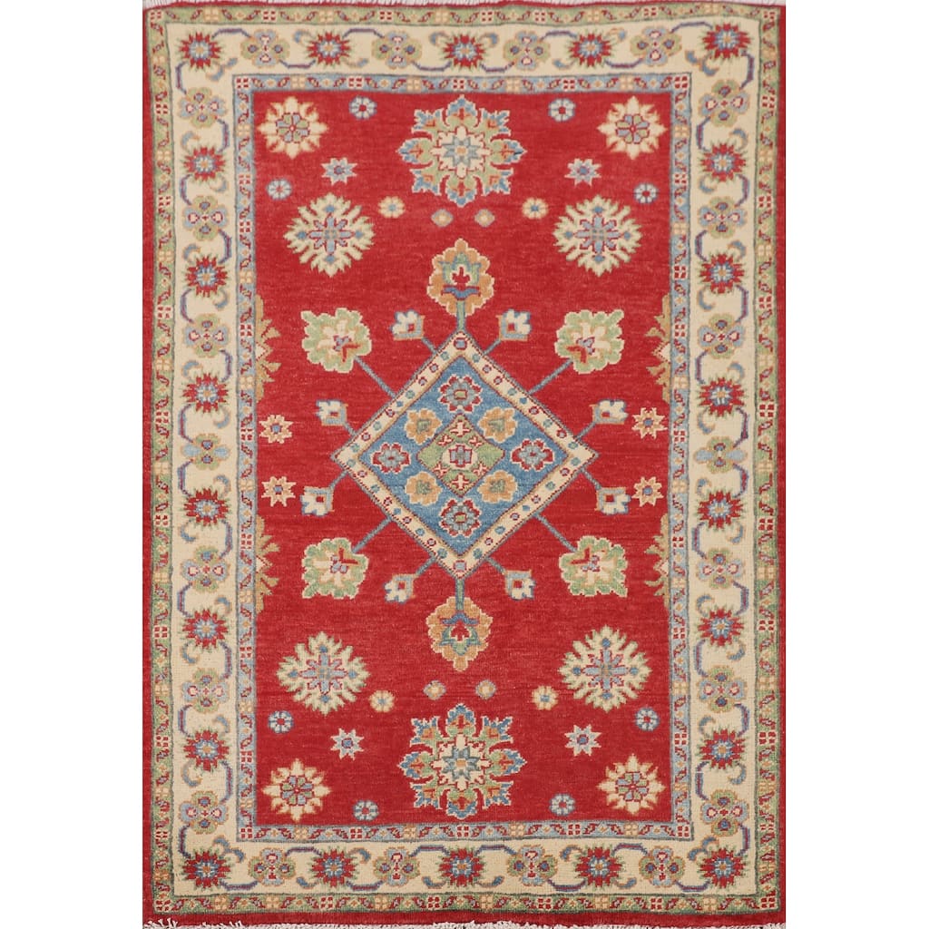 Traditional Red Kazak Accent Rug Handmade Wool Carpet - 3'2" x 4'11"