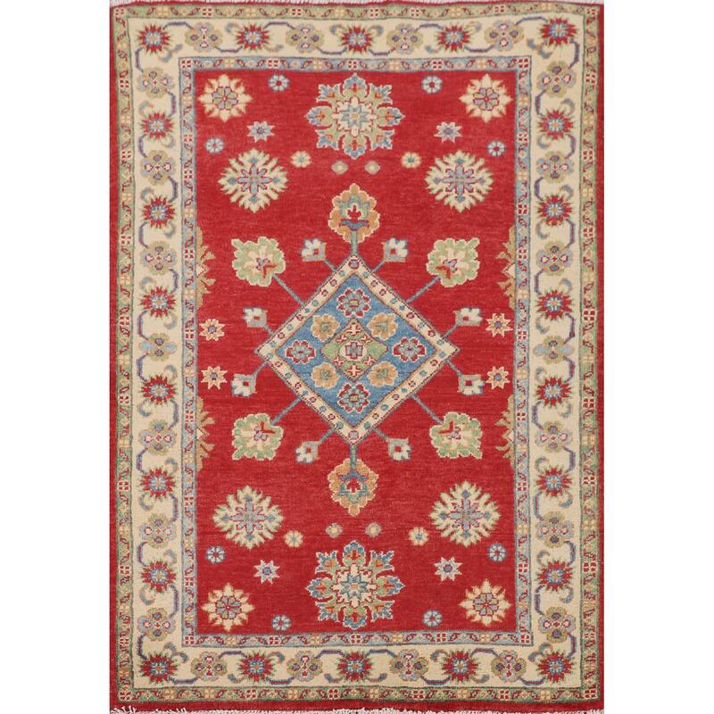 Traditional Red Kazak Accent Rug Handmade Wool Carpet - 3'2" x 4'11"