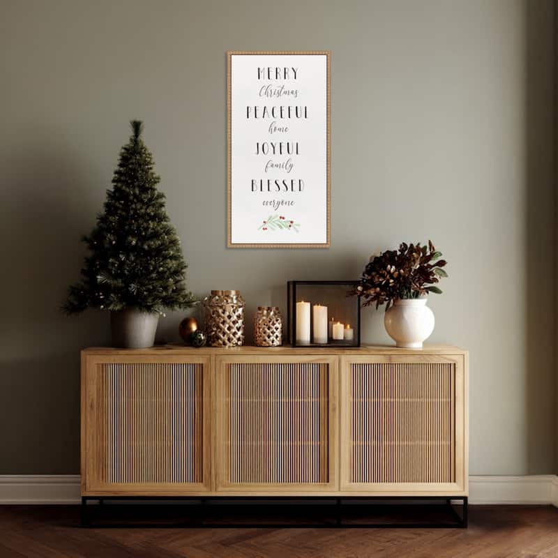 Cozy Christmas Panel I by Hartworks Studio (14 x 27 in.), Framed Canvas Wall Art Print - Sylvie Beaded Rustic Natural