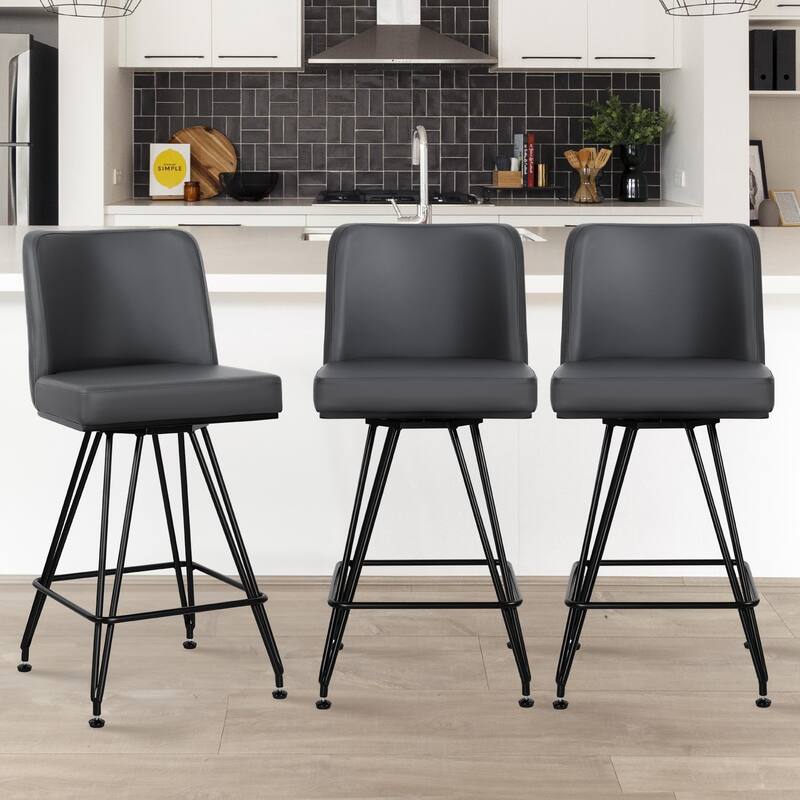 26" Leather/Velvet Swivel Counter Height Bar Stools - 38.2"H x 17.7"W x 19.1"D