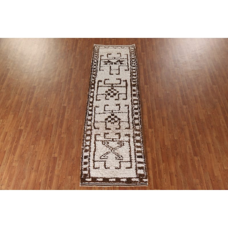 Plush Turkish Anatolian Beige Runner Rug Hand-knotted Wool Carpet - 3'2"x 10'6"