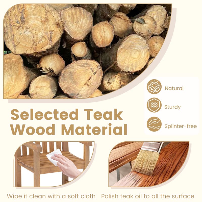 Gymax Teak Wood Patio Dining Chair Outdoor Armchair w/ Slatted Seat &