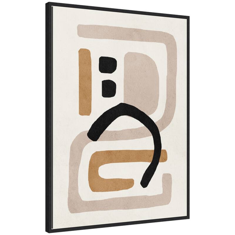 Kate and Laurel Sylvie Neutral Abstract 2 Minimal Modern Art Framed Canvas by July Art Prints - 28x38 - Black
