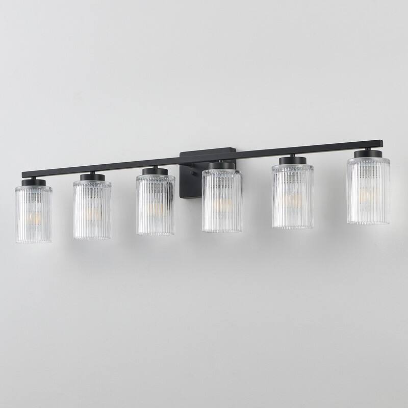 KAWOTI Modern Vanity Light with Cylinder Ribbed Glass Shade